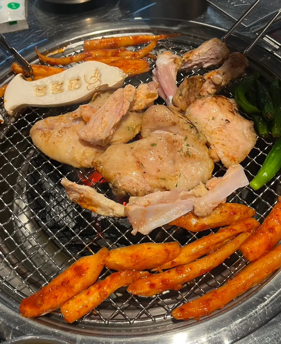 Yanggyegok Platter with salt dakgalbi, gochujang dakgalbi, chicken cartilage and deodeok
