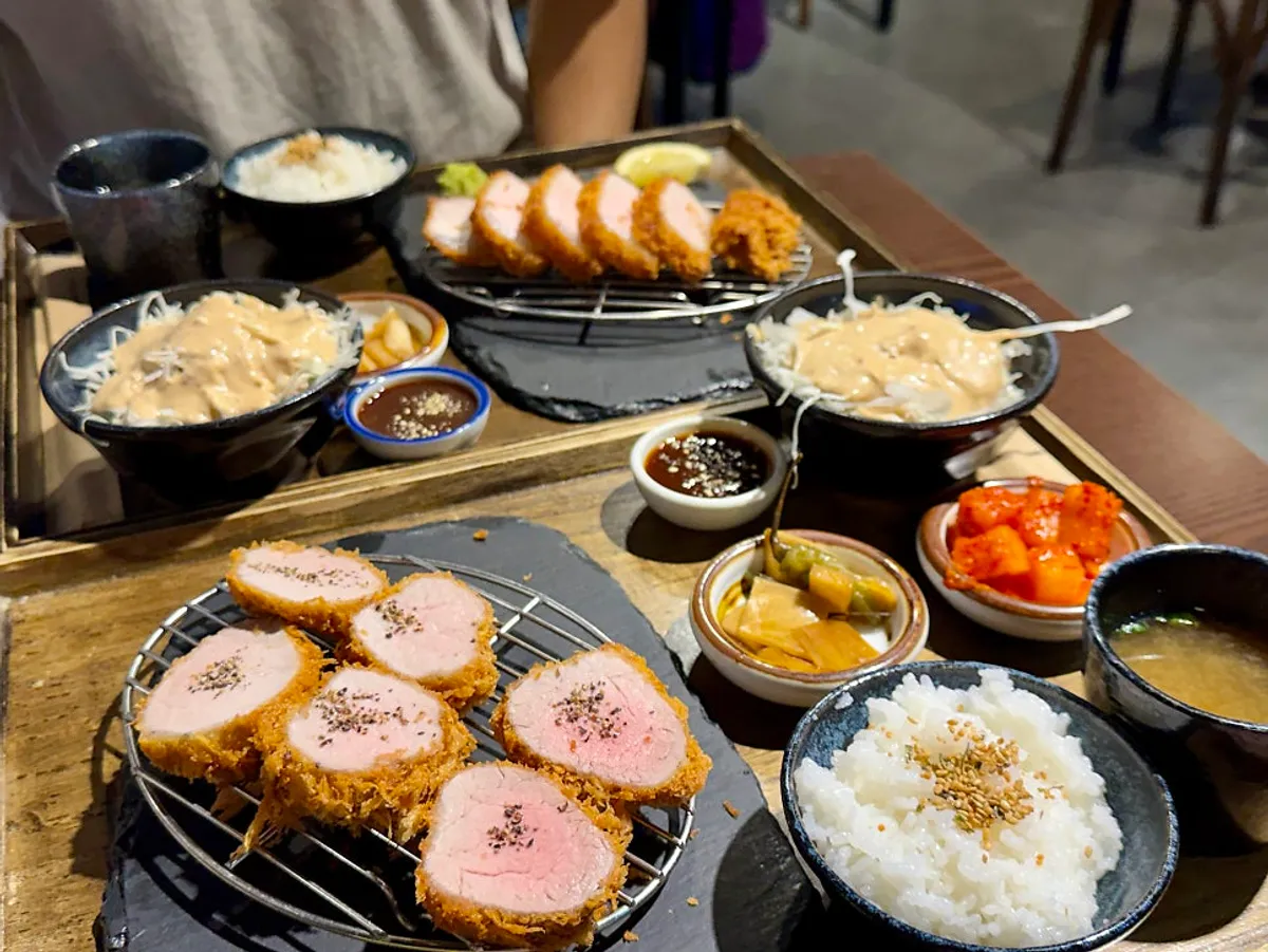 Hire katsu, loin katsu, and perilla oil soba spread at Yangjae Katsu
