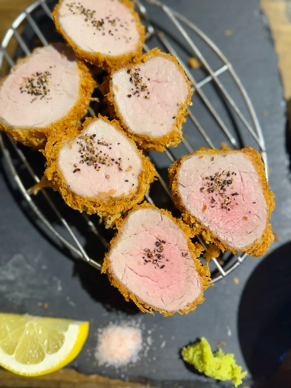 Cross-section of hire katsu showing tender tenderloin
