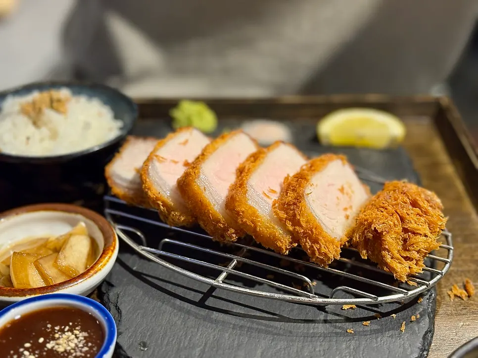 Loin katsu at Yangjae Katsu showing marbled fat