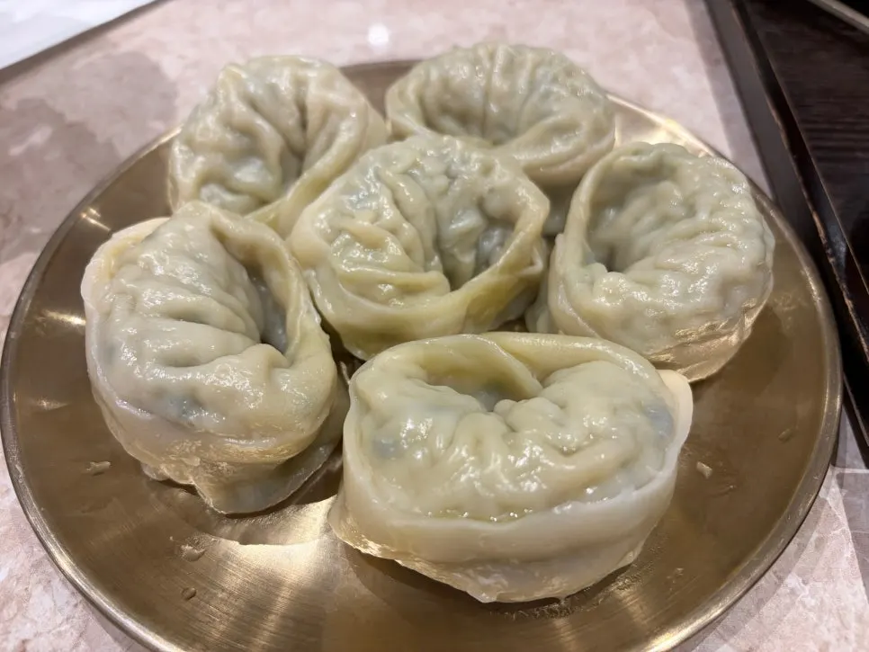 A plate full of 6 dumplings