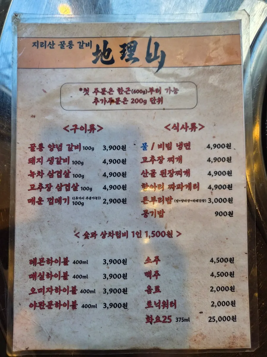 Wall menu and price information