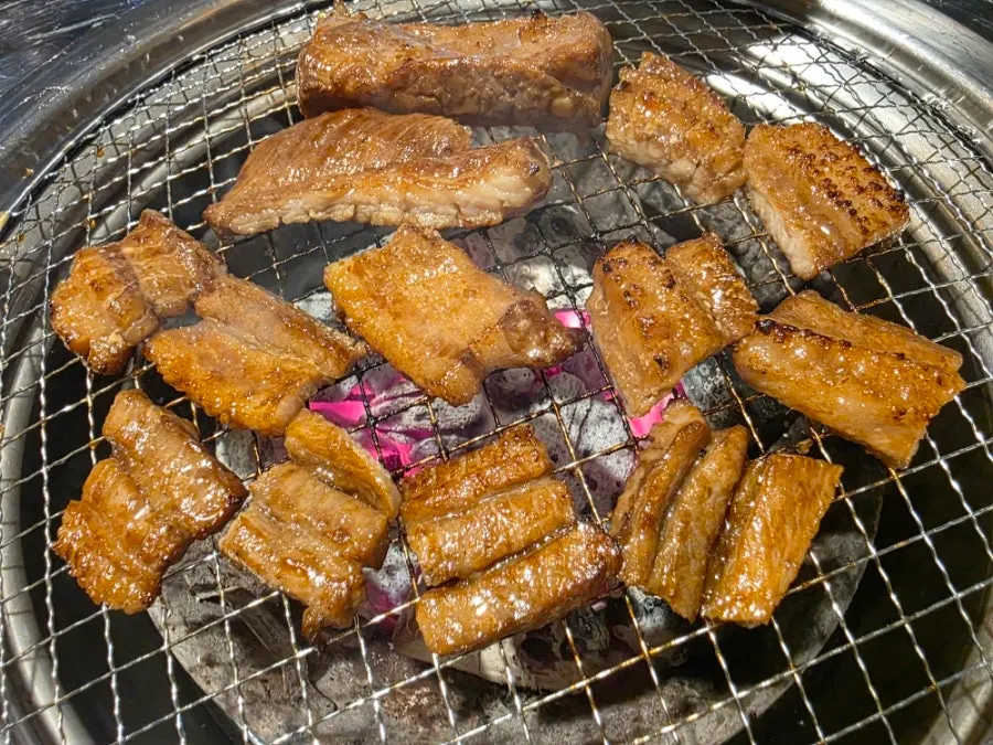 Marinated pork galbi on the grill