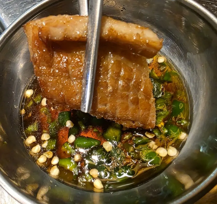 Marinated galbi grilled and ready to eat