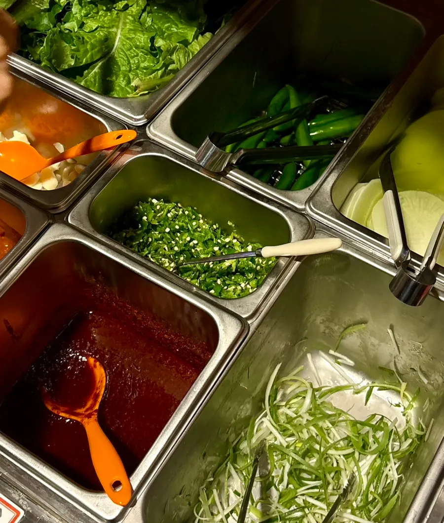 A bowl of banchan taken from the self-serve bar