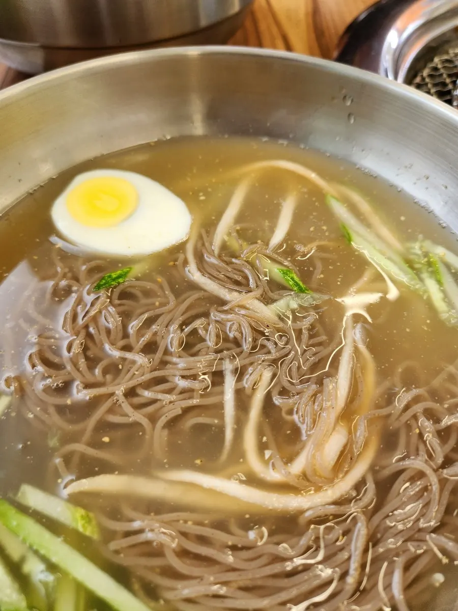 Bowl of mul makguksu already stirred together