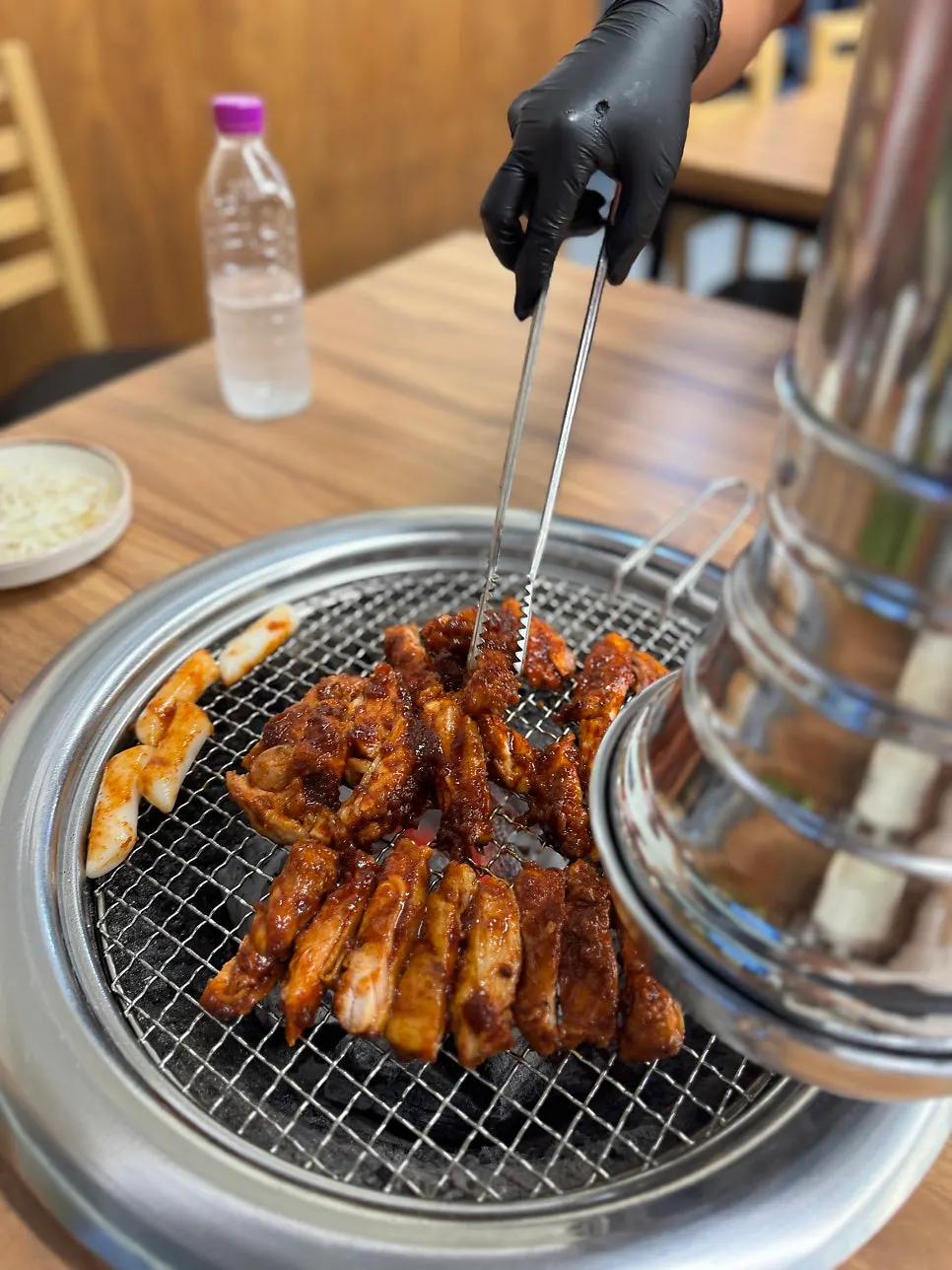 Dakgalbi arranged neatly in three rows