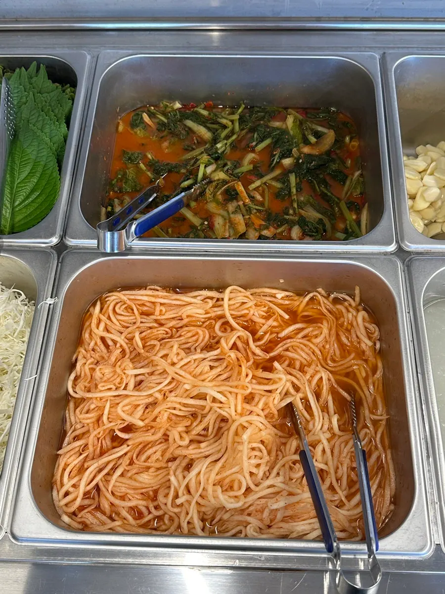 Lettuce and perilla leaves at the self-serve bar