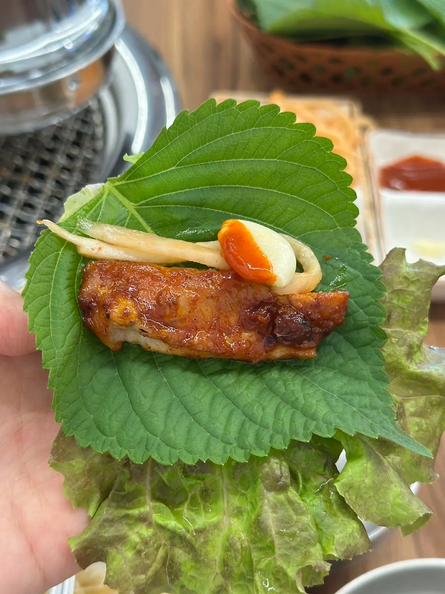 Close-up of seasoned chicken thigh dakgalbi
