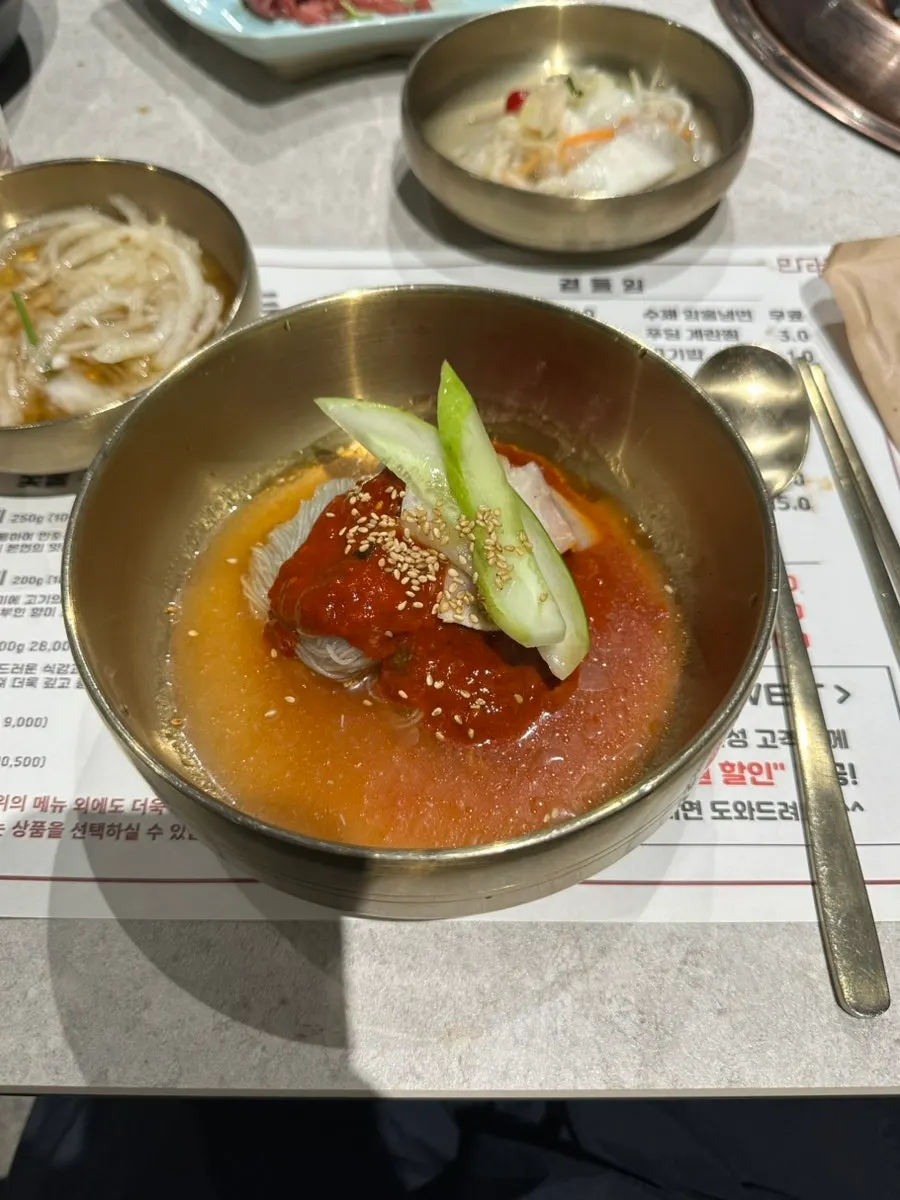 Three free bowls of Hamhung naengmyeon at Manpo Garden