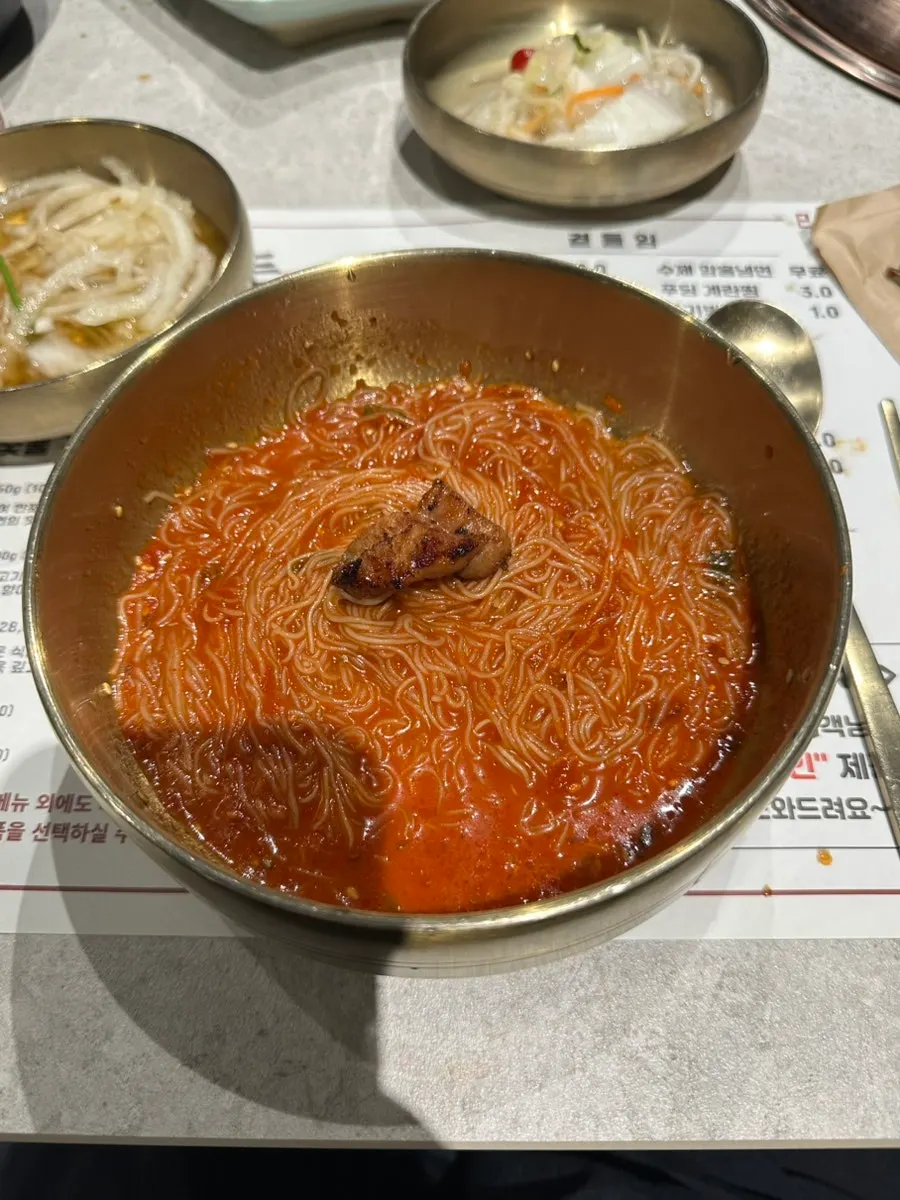 A generously portioned bowl of Hamhung bibim naengmyeon