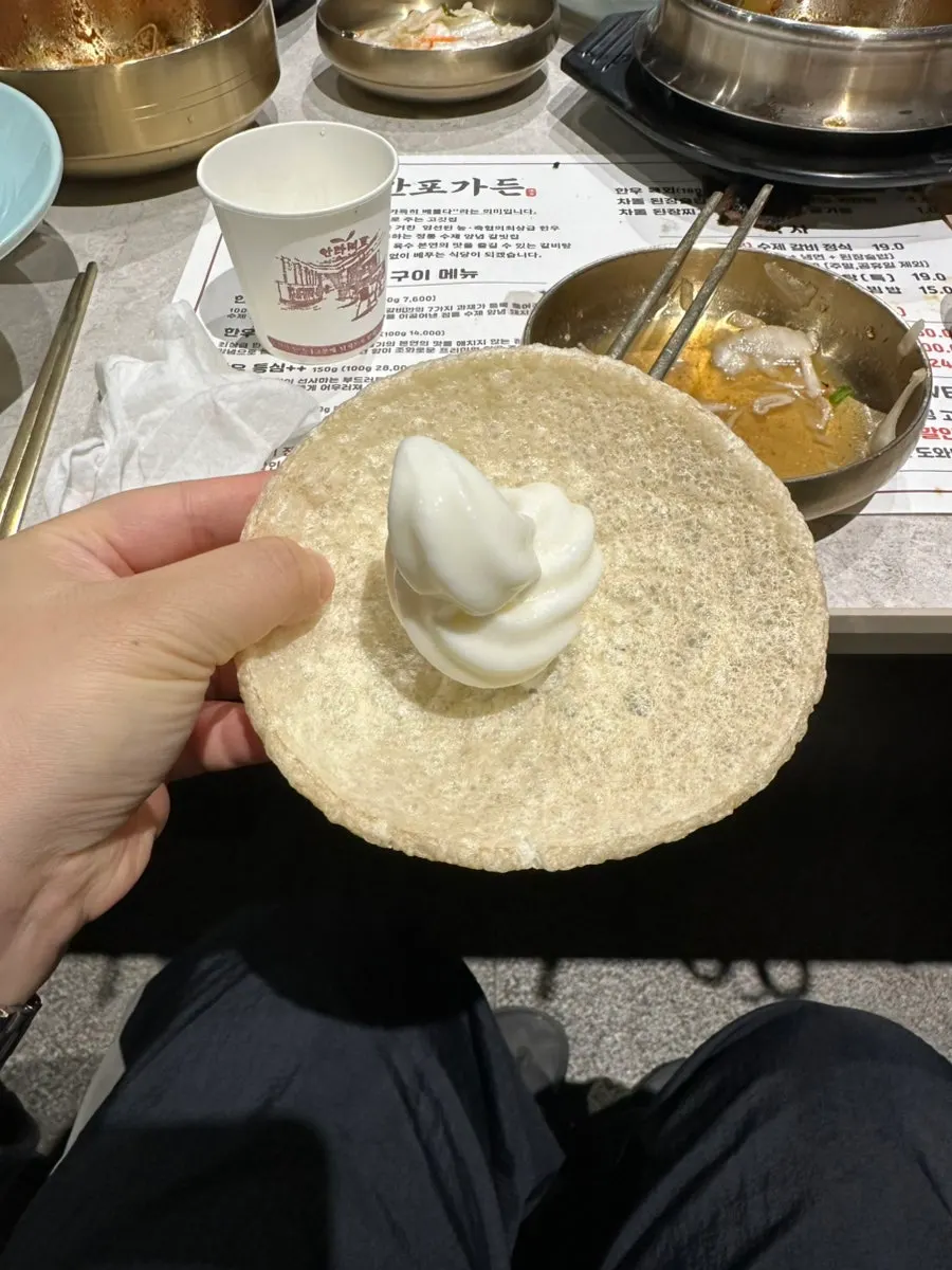 Ice cream dessert served on a rice puff