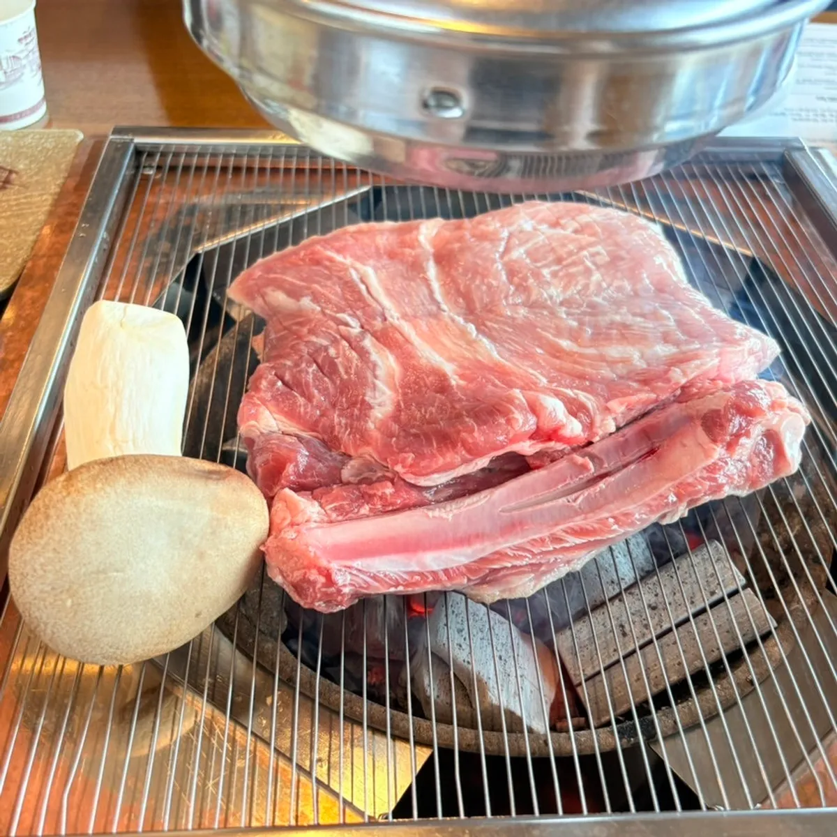 Grilled raw pork galbi at Manpo Galbi