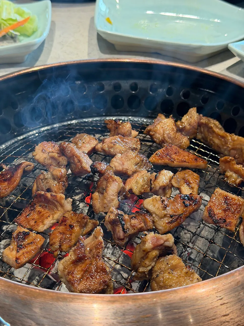 A fully grilled piece of Manpo Garden marinated galbi