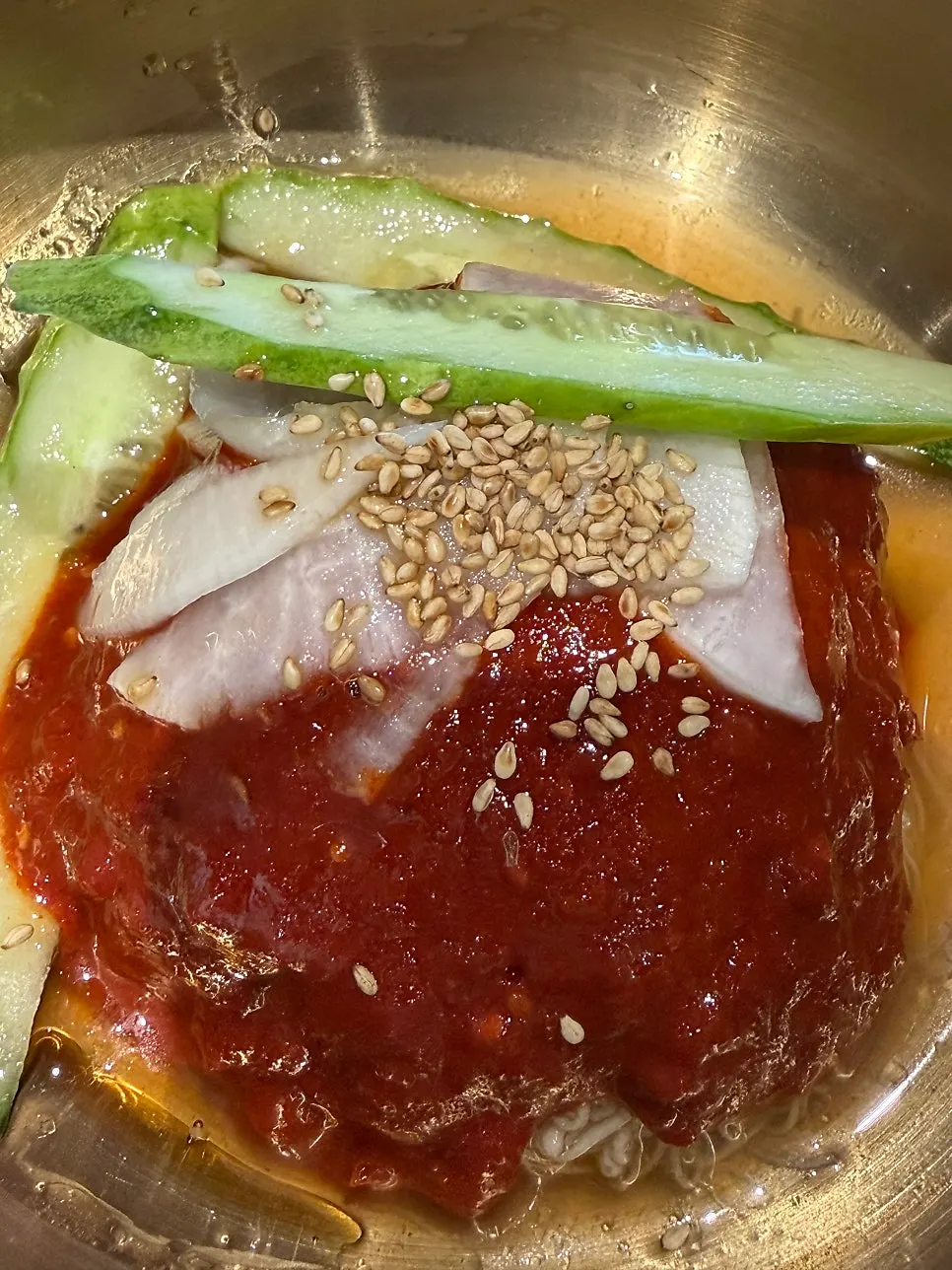 Manpo Garden's in-house handmade Hamhung-style naengmyeon