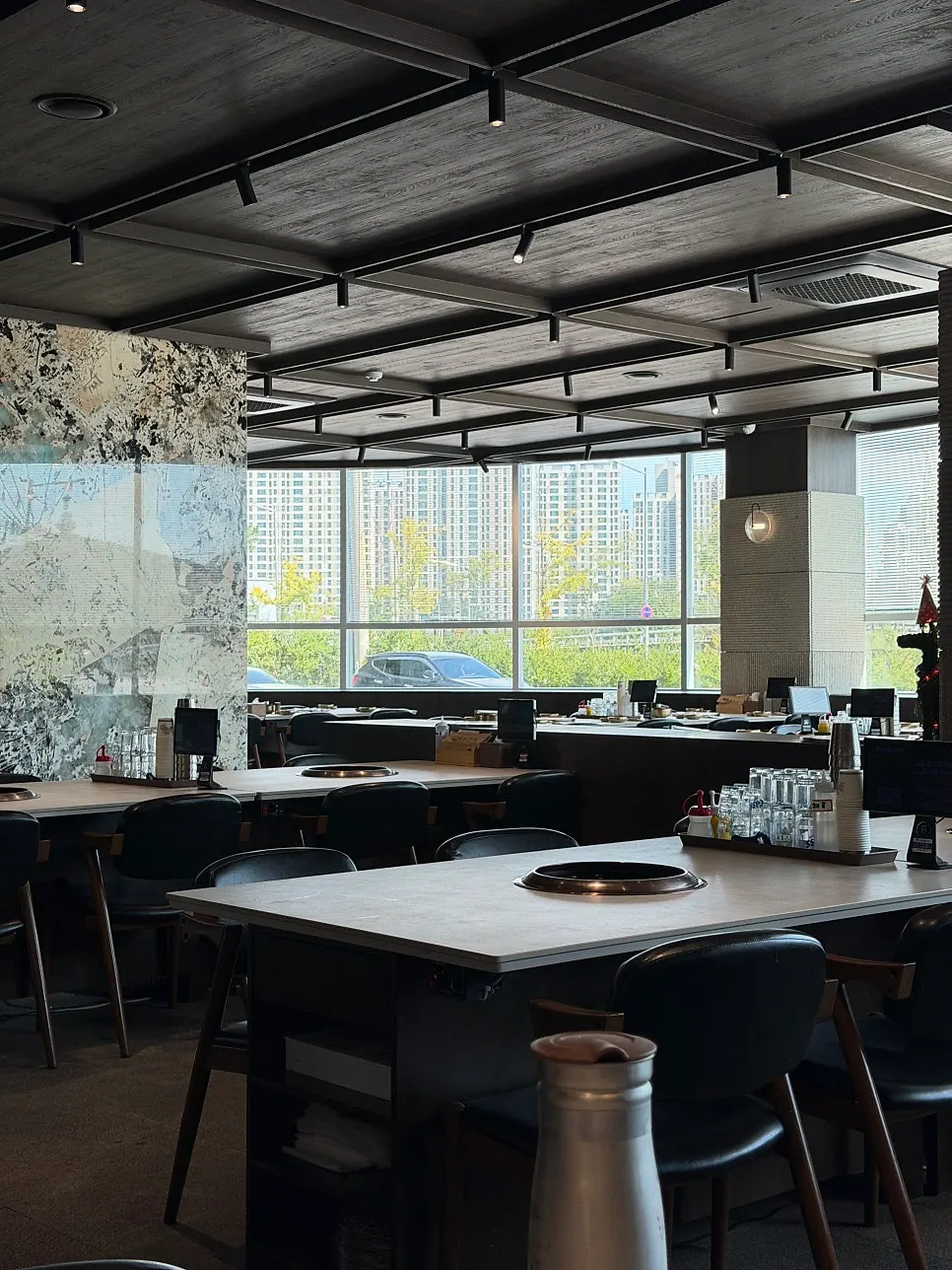 Interior and menu signage at Manpo Garden