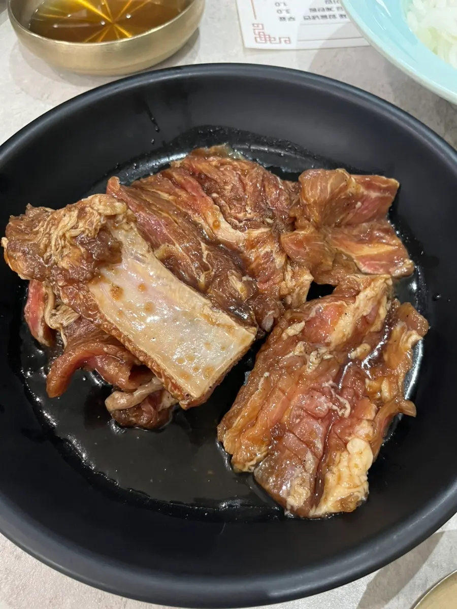 Raw marinated hanwoo-style pork galbi before cooking