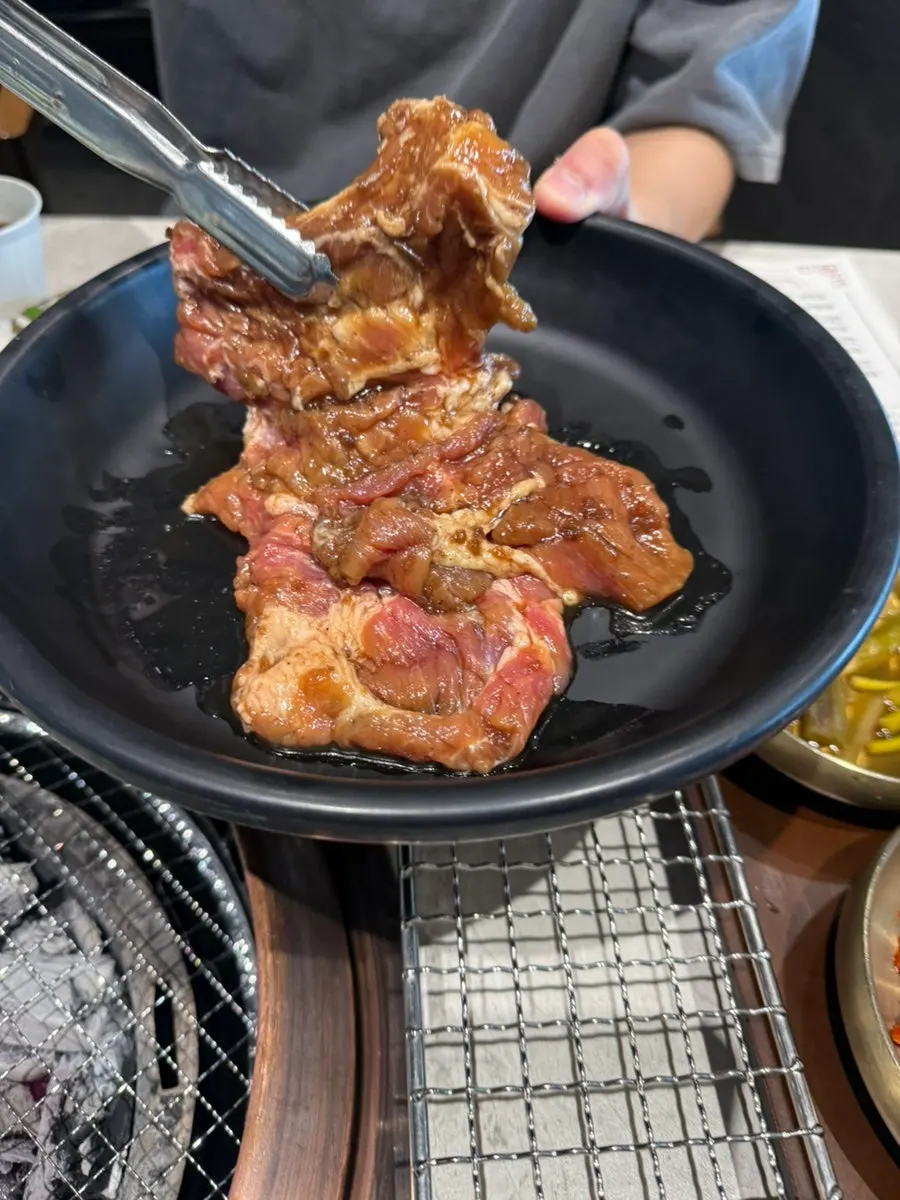 Hanu-style pork galbi on the charcoal grill