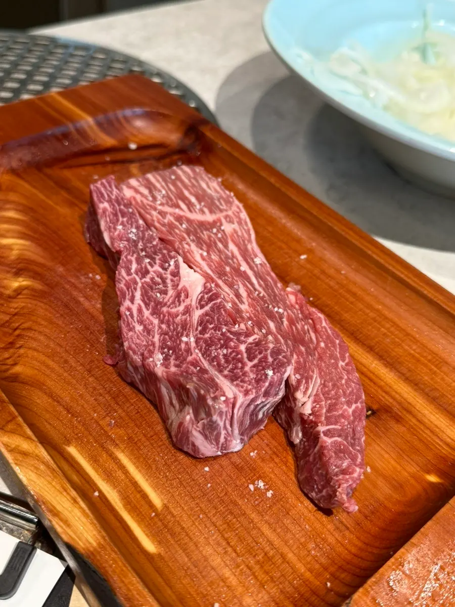Plate of marbled raw hanu sirloin