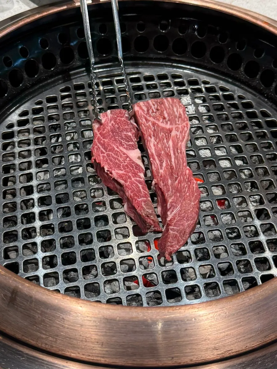Hanu sirloin seared only on the surface over charcoal