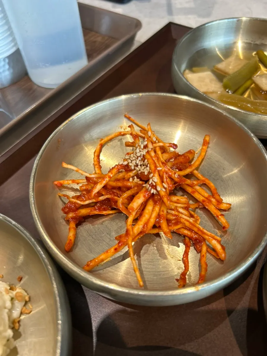 Plate of doraji (bellflower root) salad and pickles
