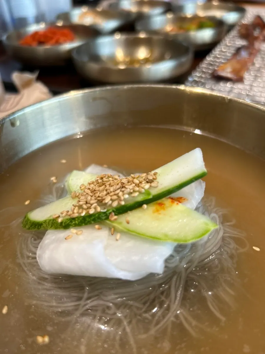 Free dessert mul naengmyeon (water cold noodles)