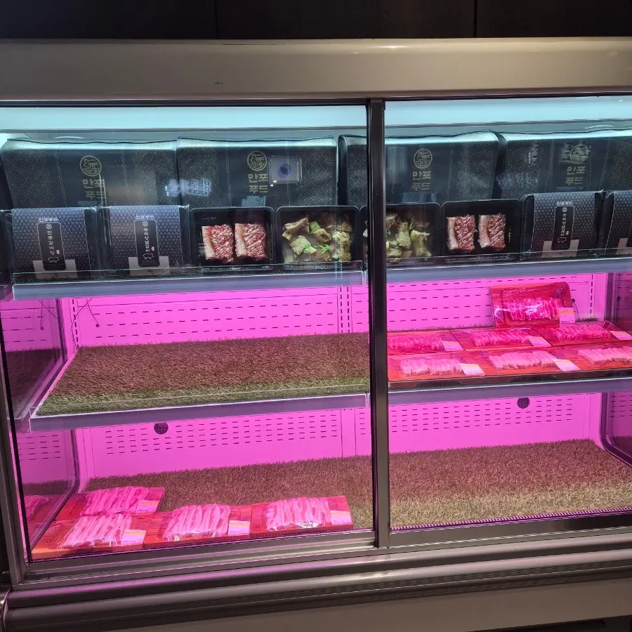 Meat sales counter next to the checkout