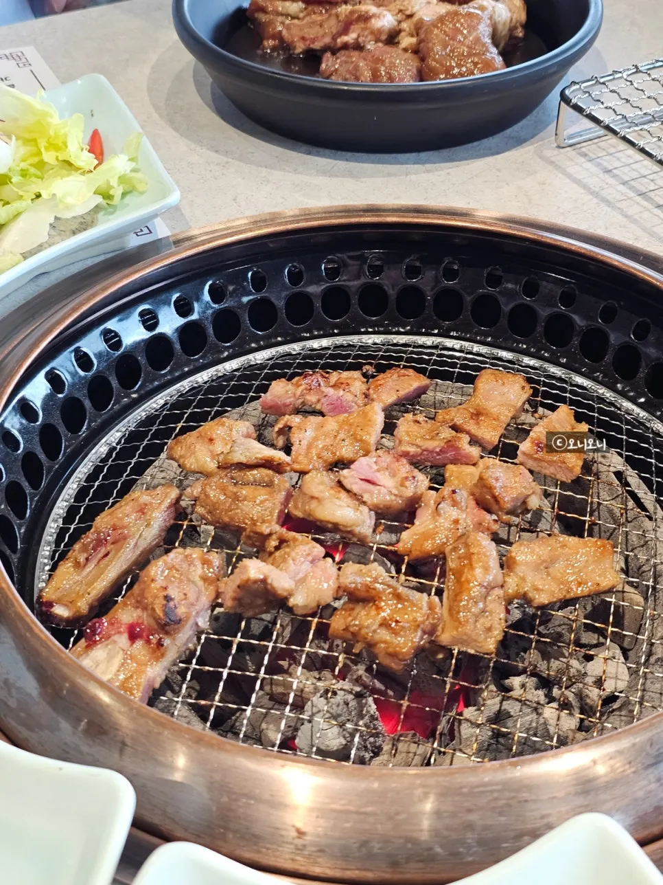 Golden-brown grilled handmade Korean pork galbi