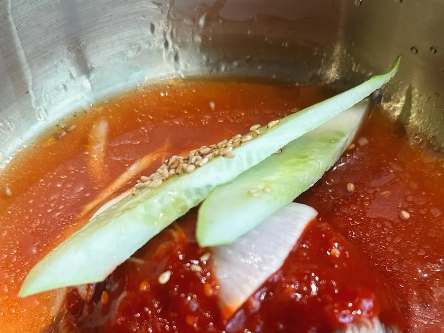 Springy noodles lifted from the bibim naengmyeon