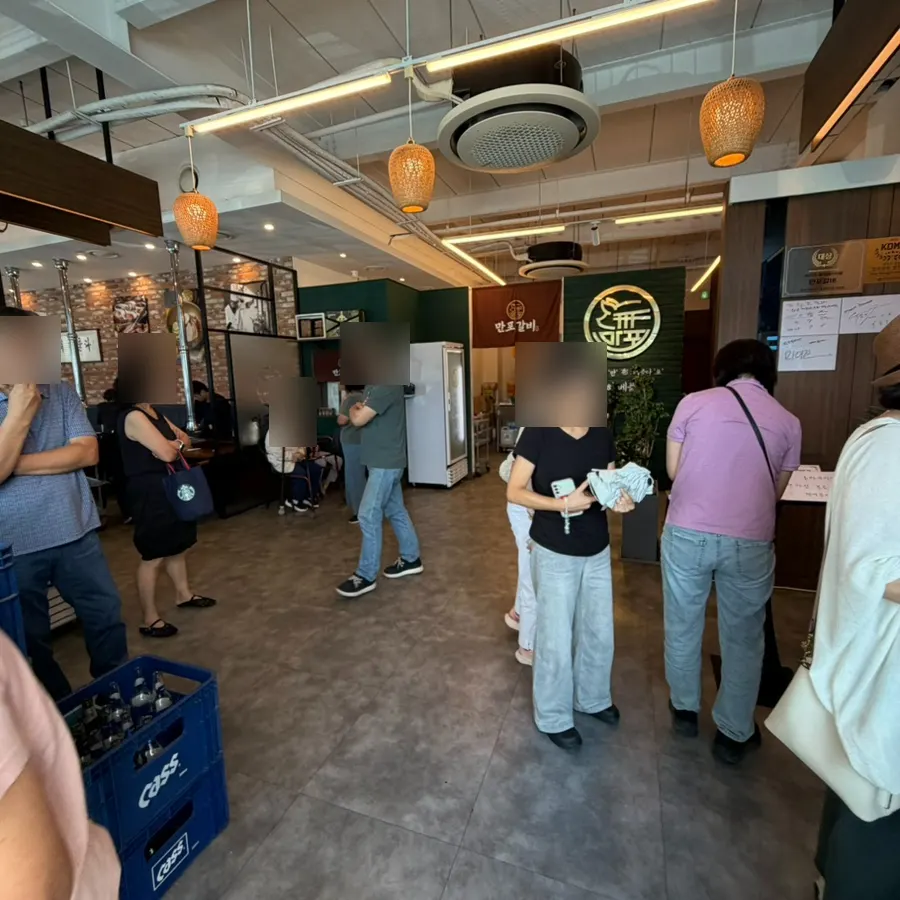 Crowded entrance with customers waiting
