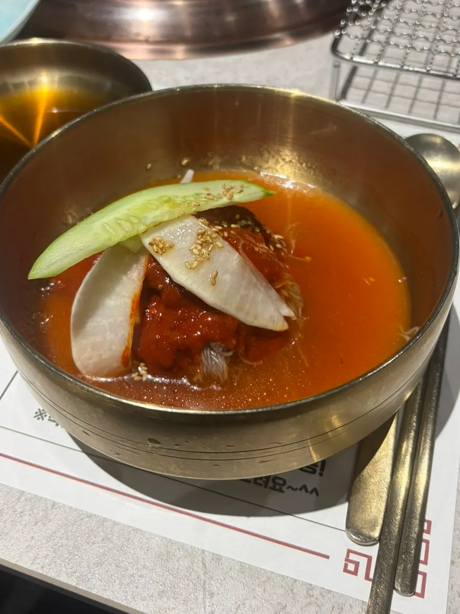 Free water naengmyeon served with the meal