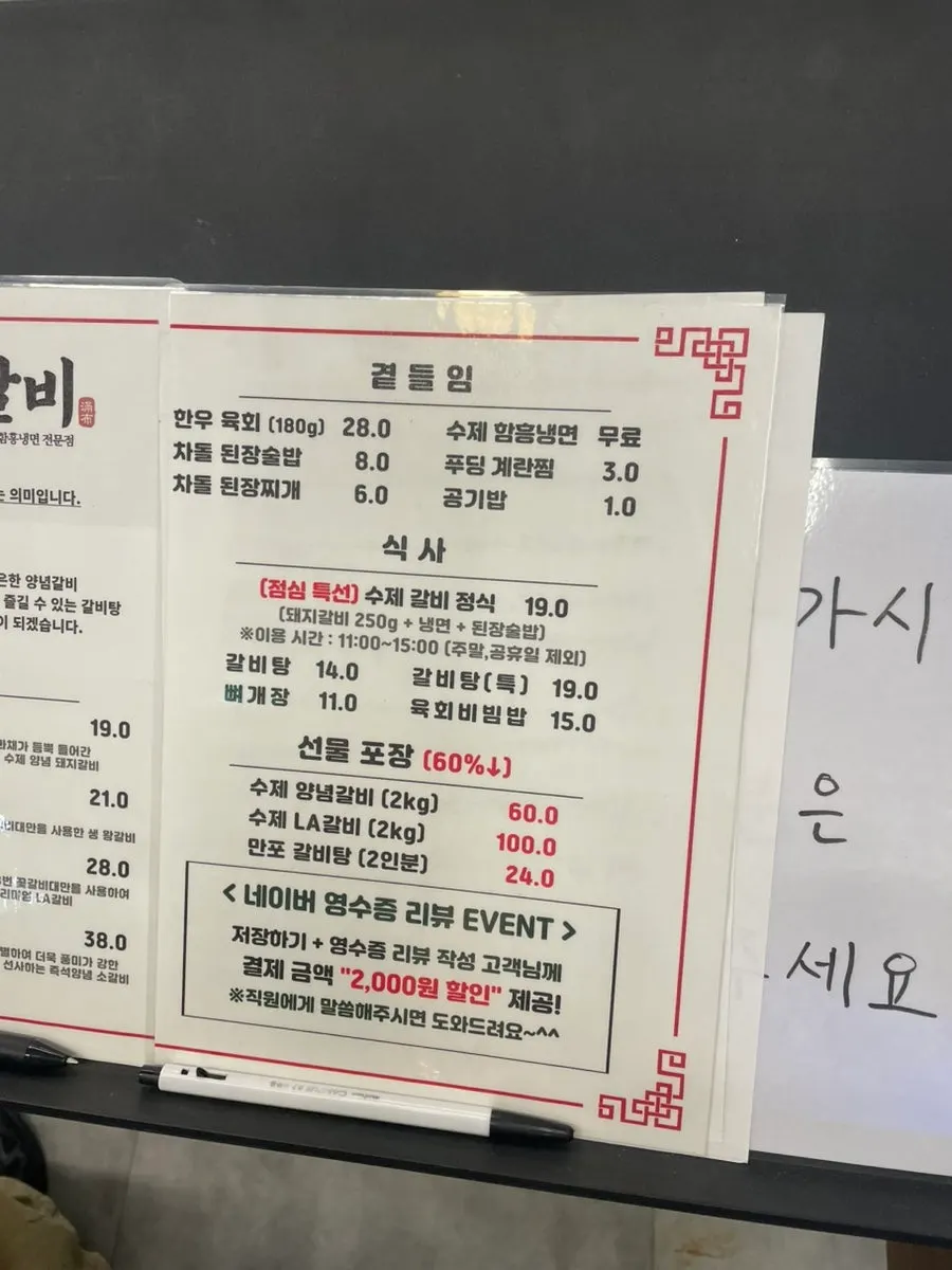 Menu guide explaining the different rib cuts