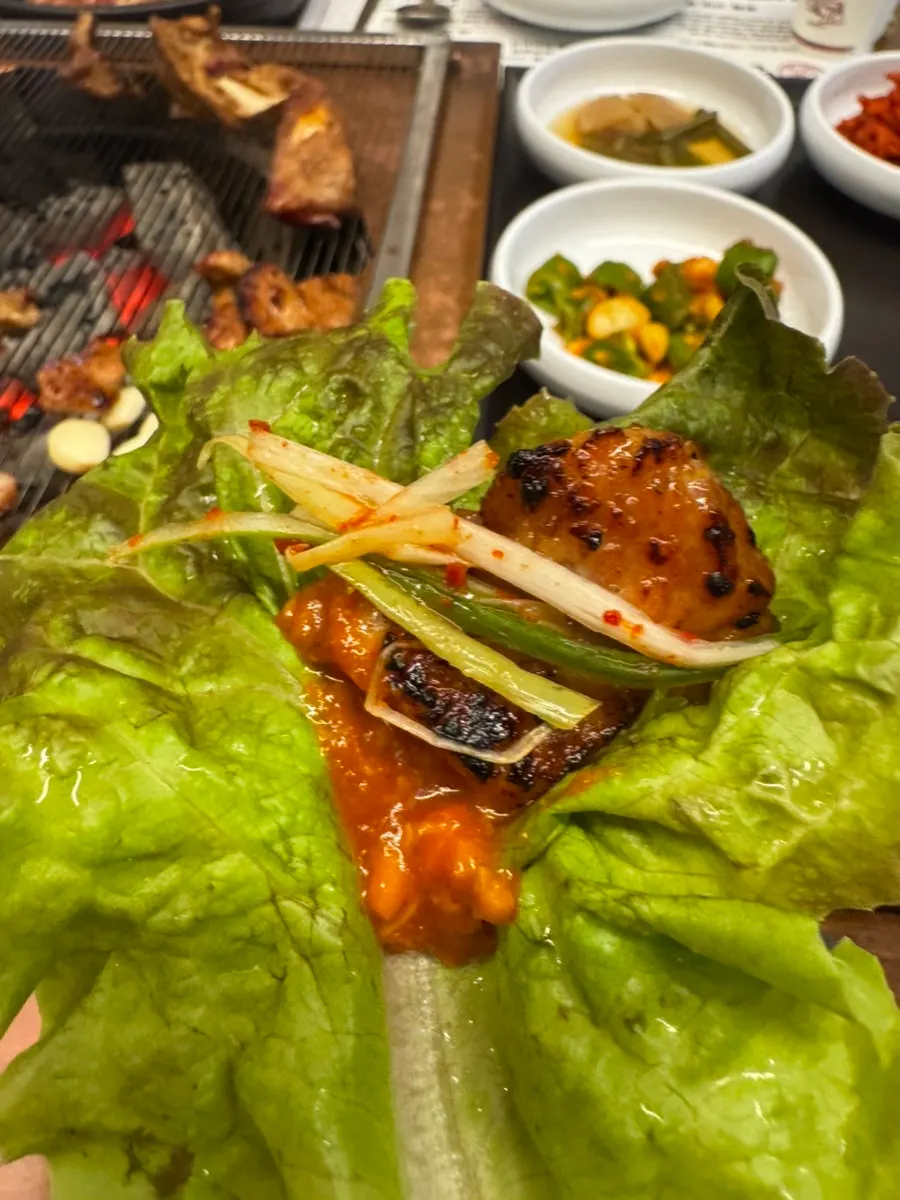 A piece of seasoned galbi grilled golden brown