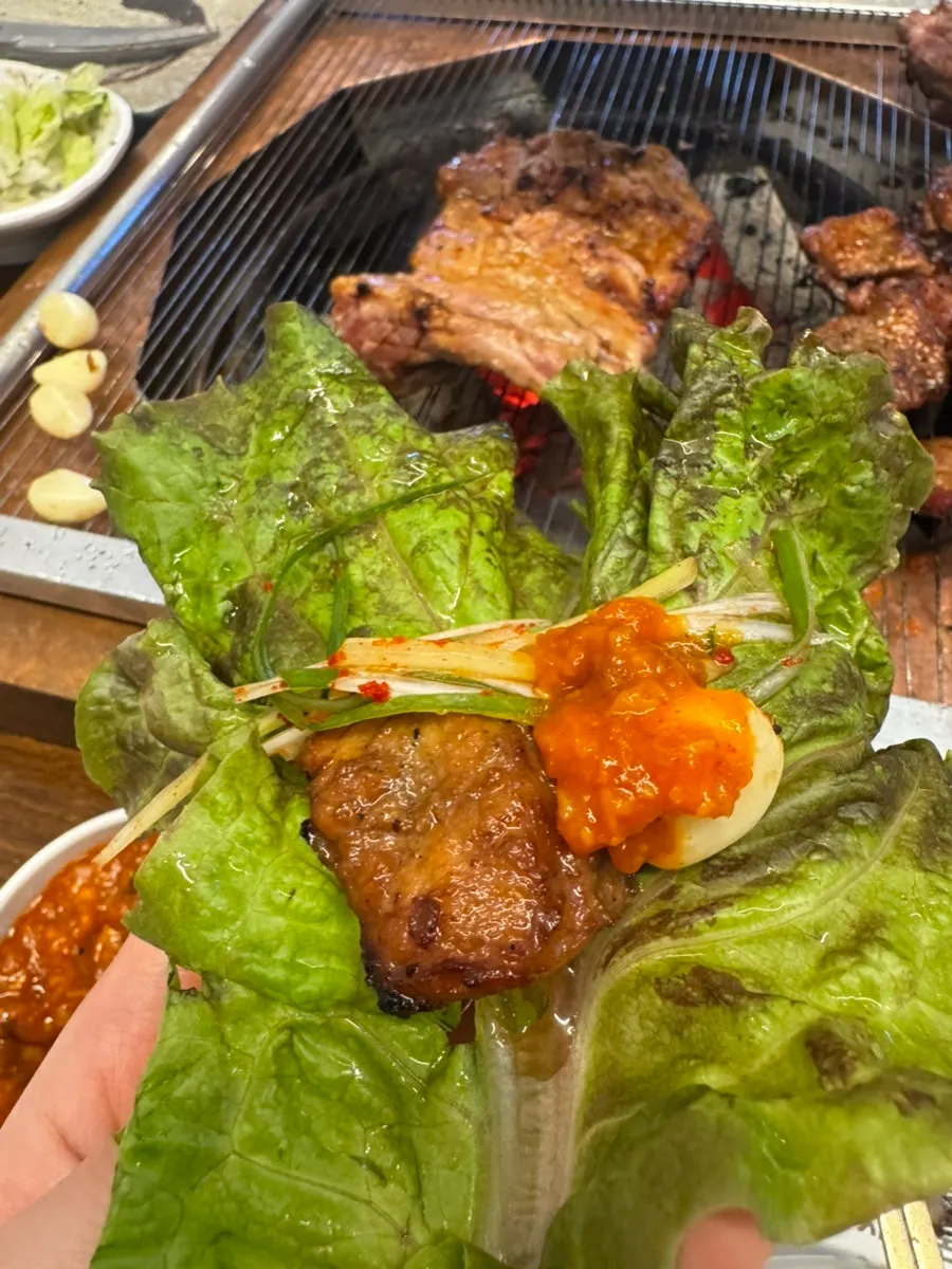 Fully cooked pork galbi on the grill