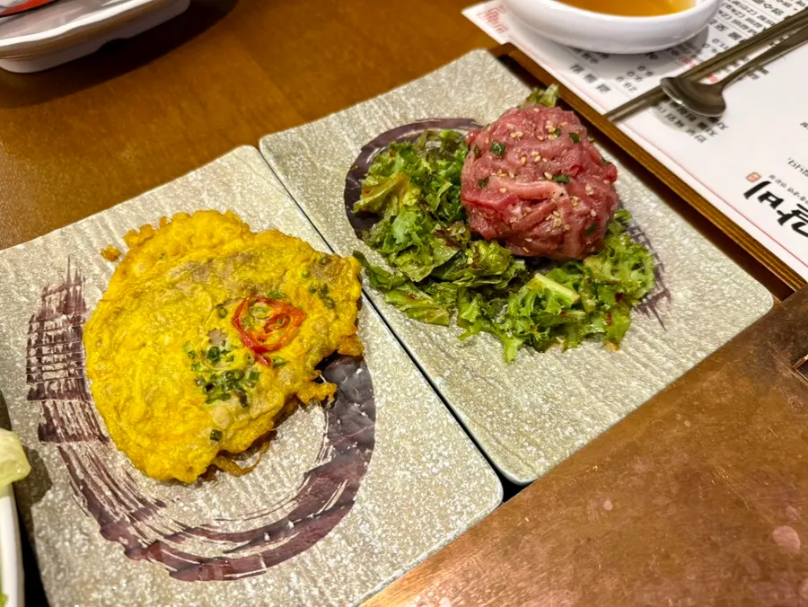 만포갈비 서비스 반찬 육회와 육전