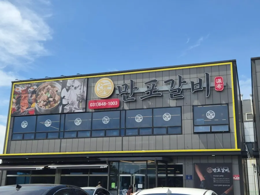 Weekday lunch table spread at Manpo Galbi, Yangju