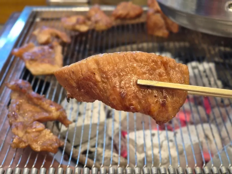 Galbi and rice dishes shared between two people