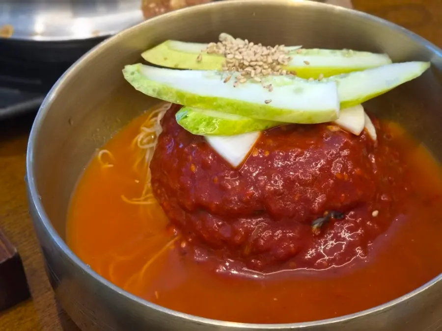 Free dessert bibim naengmyeon at Manpo Galbi
