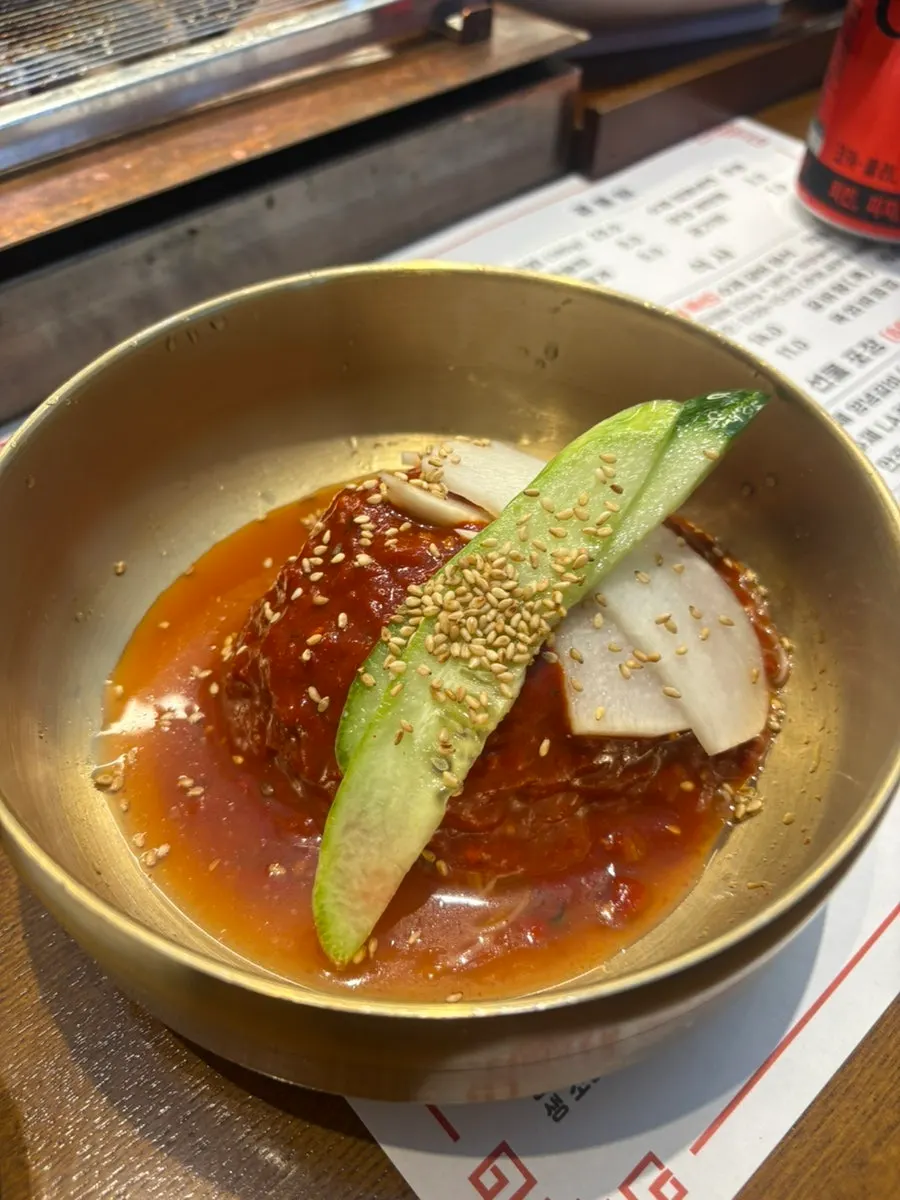 Bibim-naengmyeon topped with yukhoe