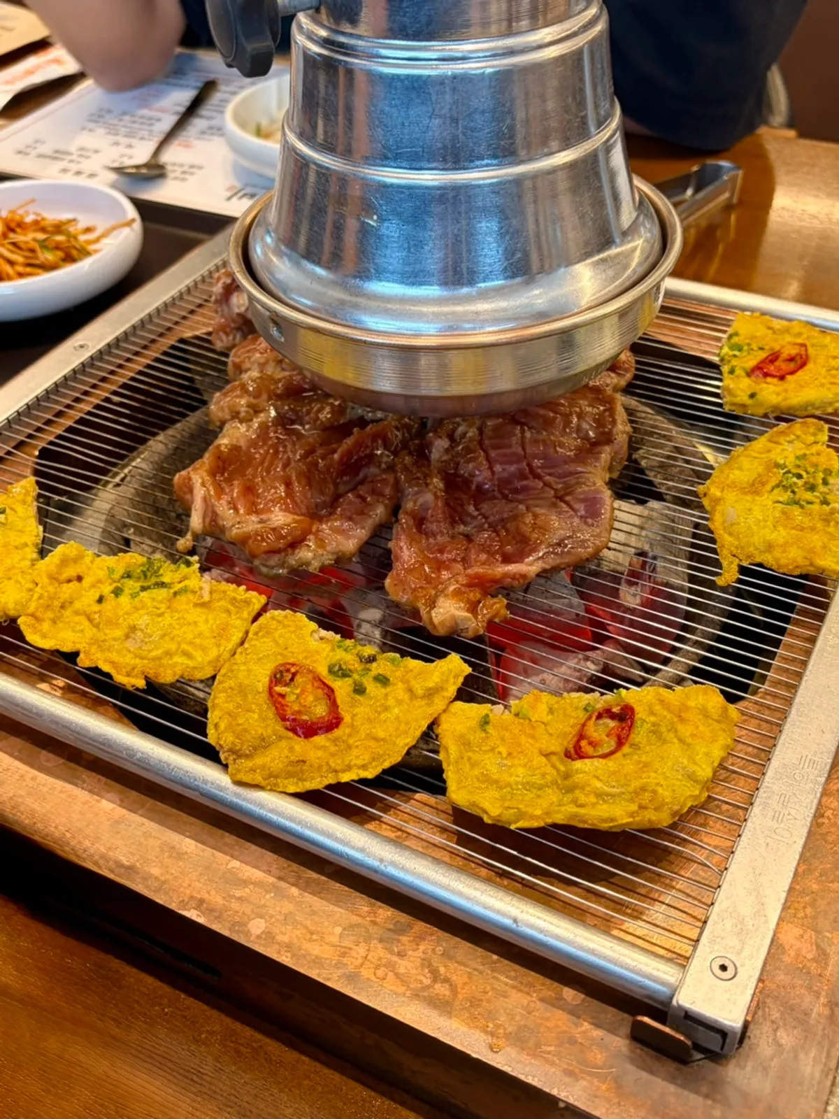 Close-up of the marinade on the handmade Korean pork galbi