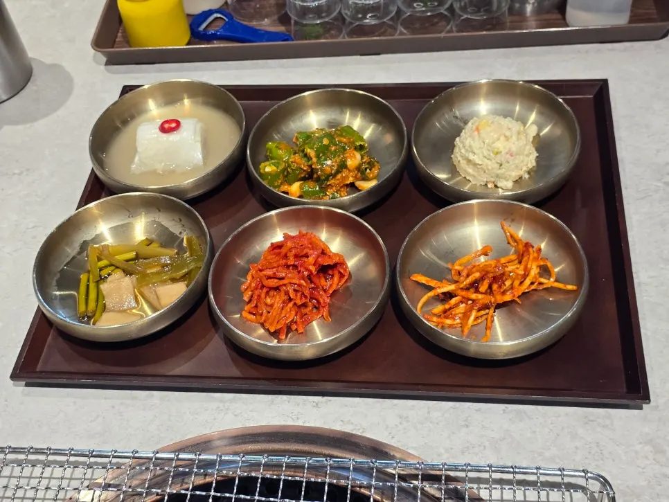 Complimentary plate of yukjeon (pan-fried beef)