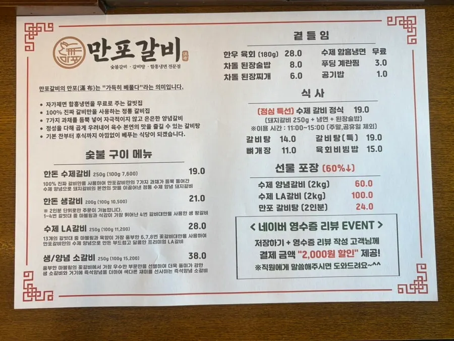 Side dish self-serve bar and menu board