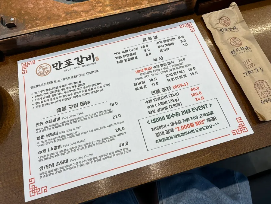 เมนูอาหารของร้าน Manpo Galbi Yangju Main Branch