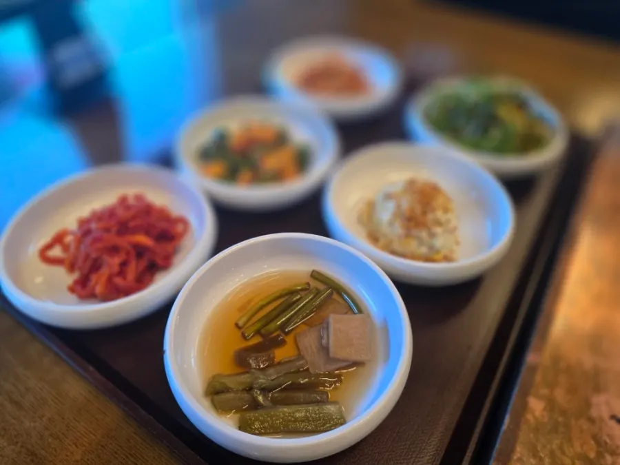 Neatly arranged Korean side dishes