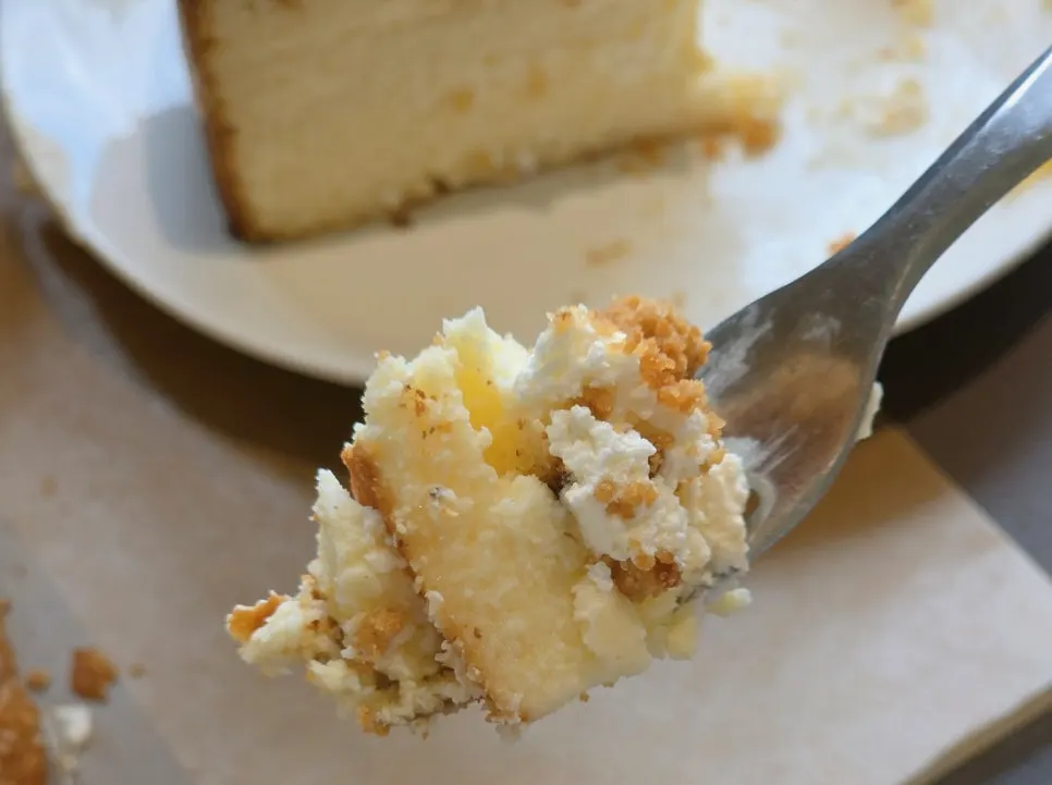 A forkful of the Basque crumble cheesecake
