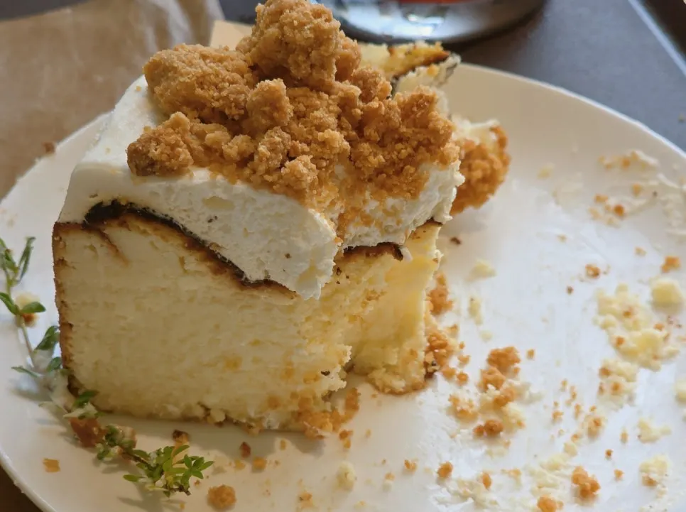 Dessert on the table at Moonbird with the view outside the window