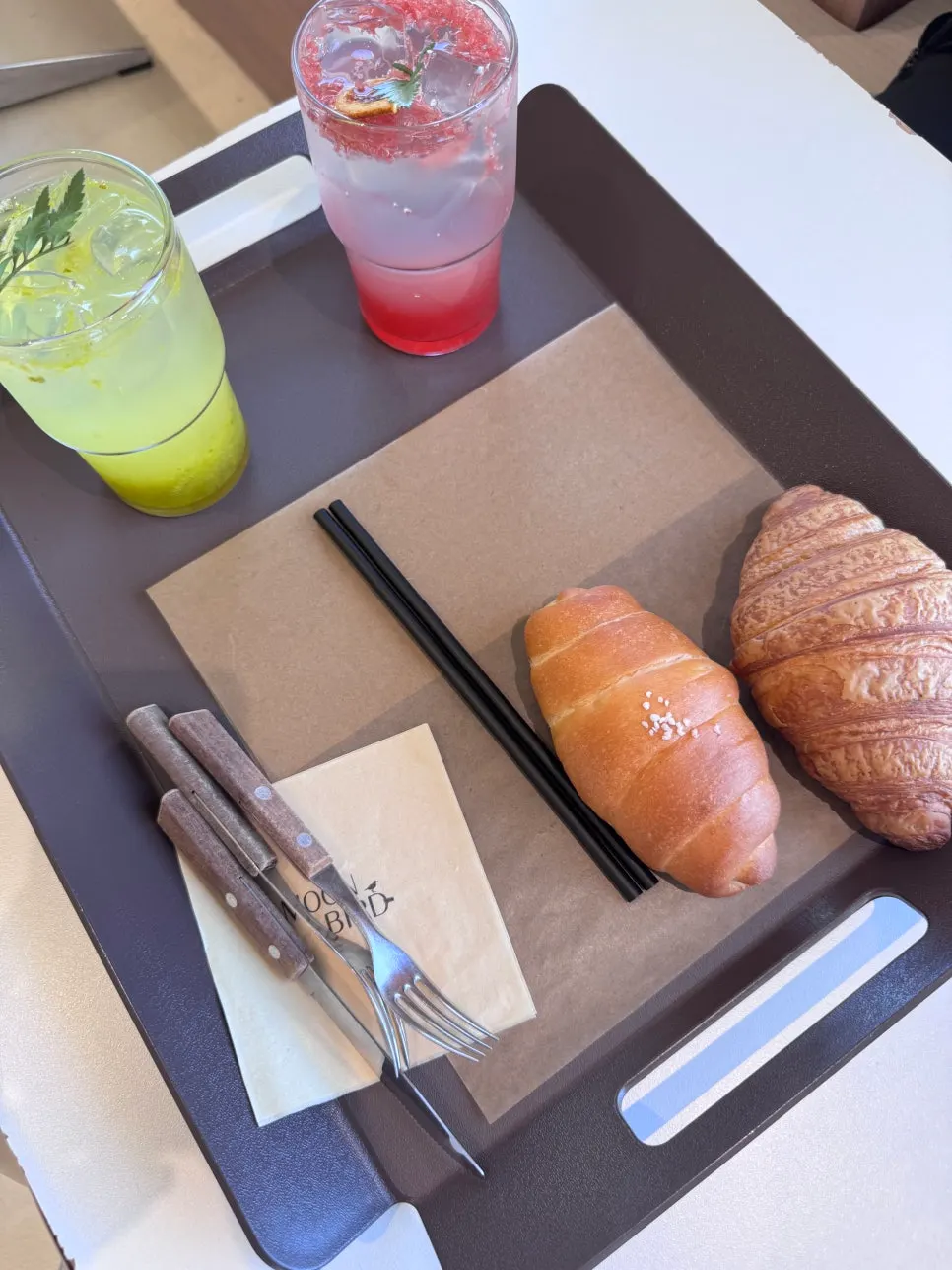 The ordered ades, salt bread, and croissant