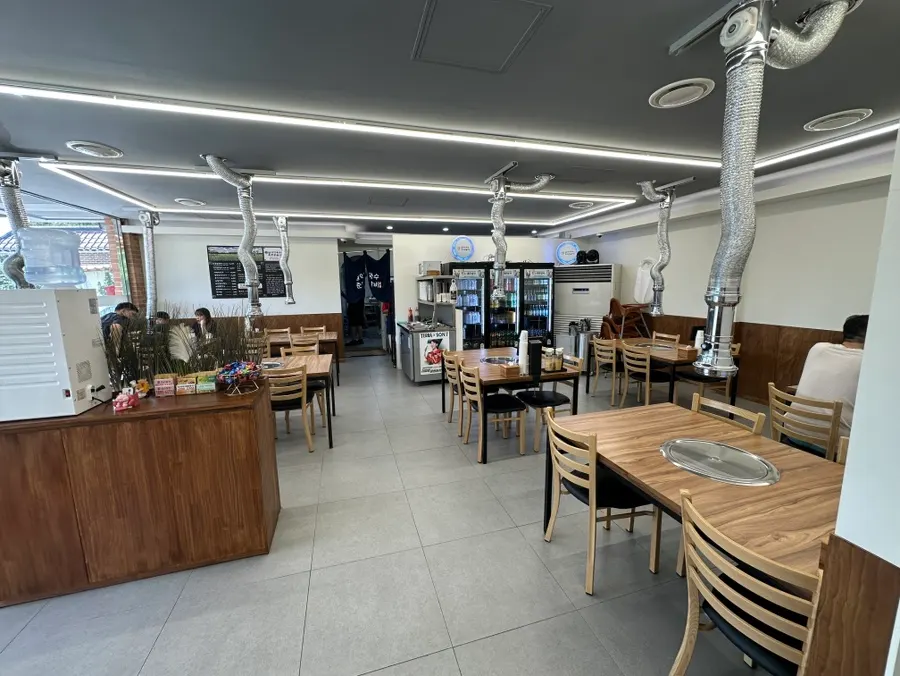 View of the dining hall from the central aisle