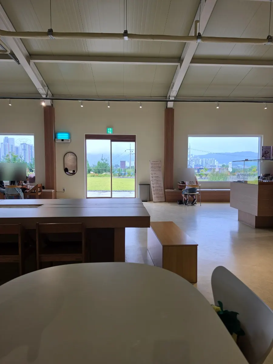 Green lawn garden seen through the floor-to-ceiling window
