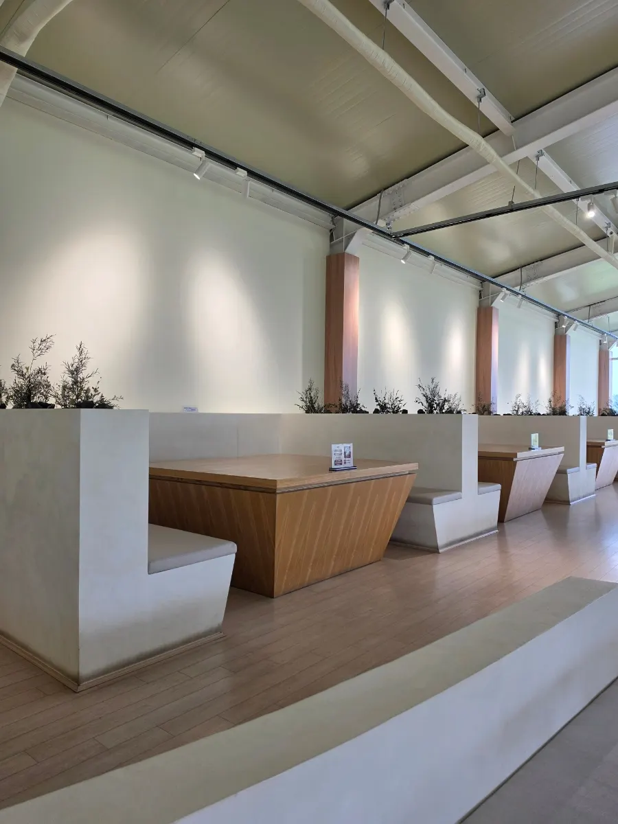 Semi-private booth seating along the wall